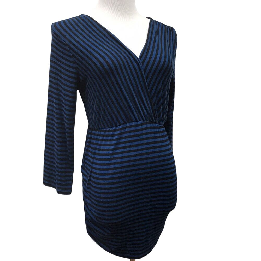 Motherhood Maternity Dress Womens Medium Blue Black Elastic Waist